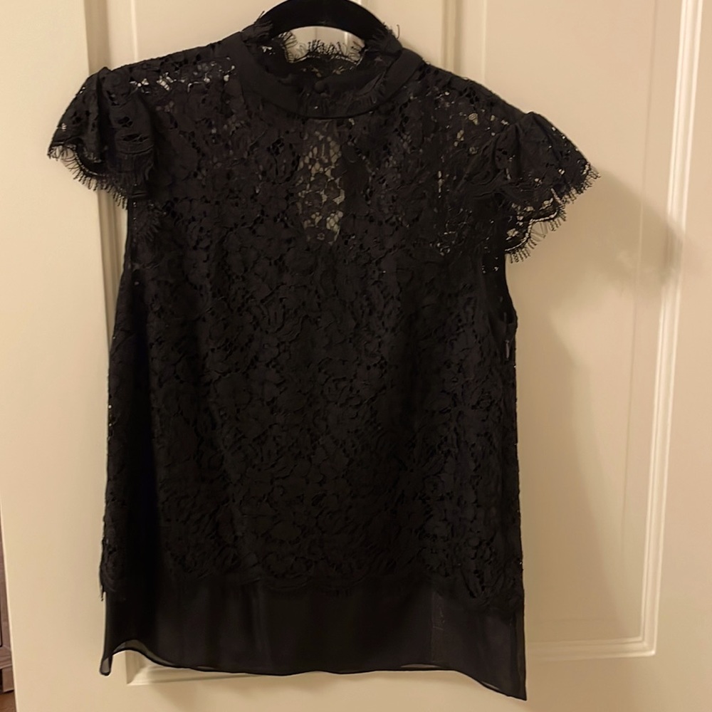 Rachel Zoe Black Lace Top size 2 with eyelash trim
